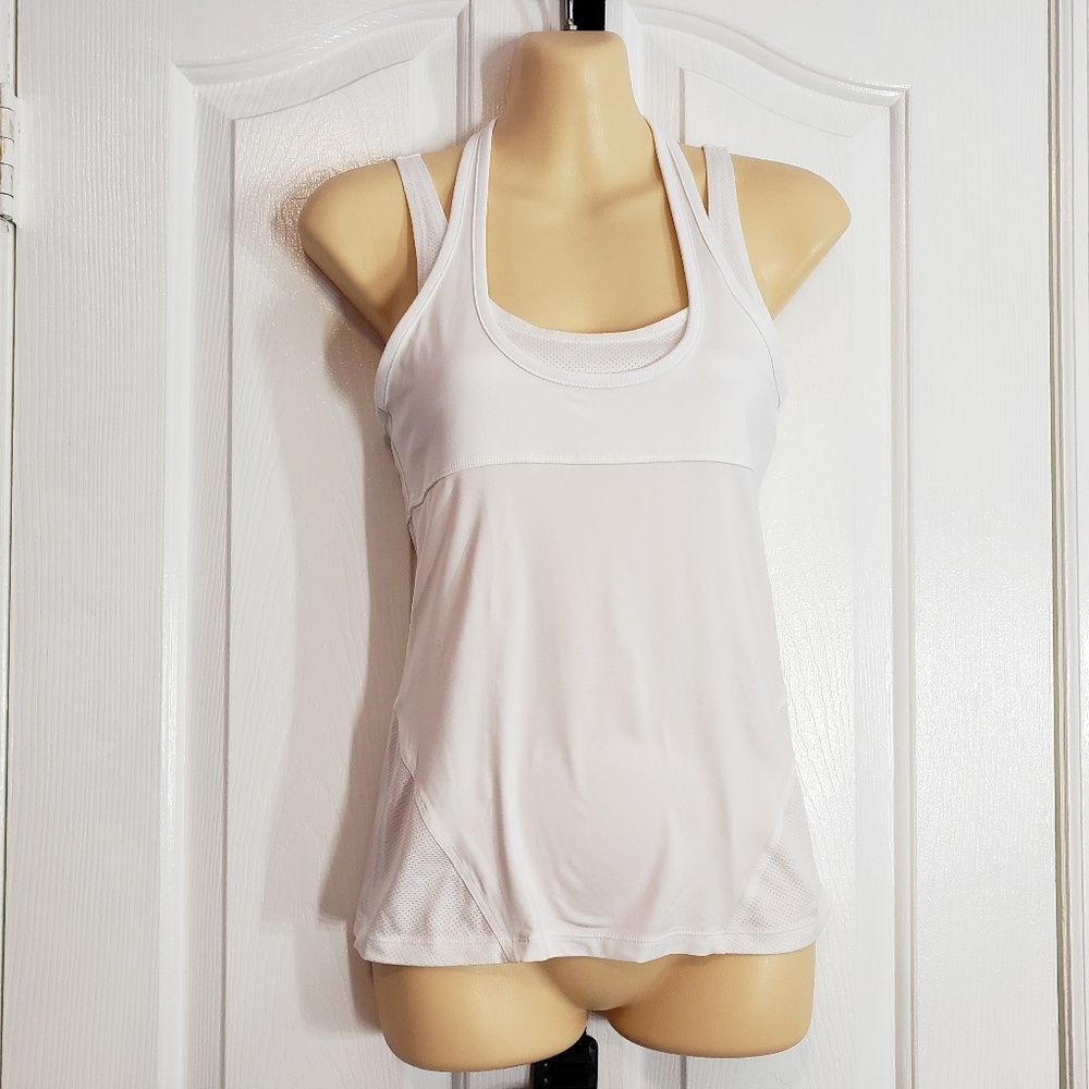 Uniqlo Womens Athletic Top White XS Racerback Perforated Mesh Yoga Gym Tank Top